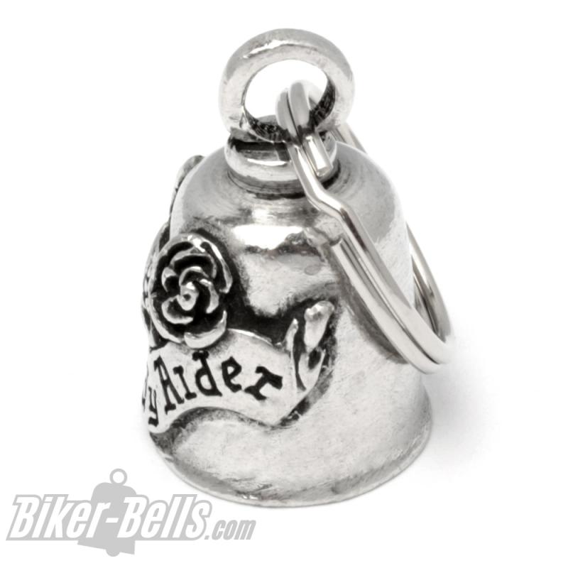 Lady Rider Biker-Bell mit Rose Glücksbringer für Motorradfahrerinnen Gremlin Bell
